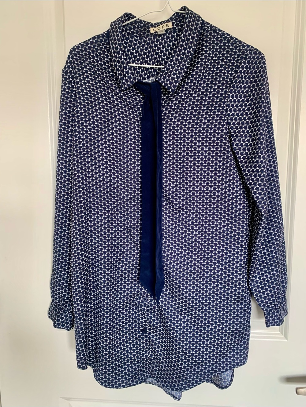 Navy Patterned Button-Up Shirt